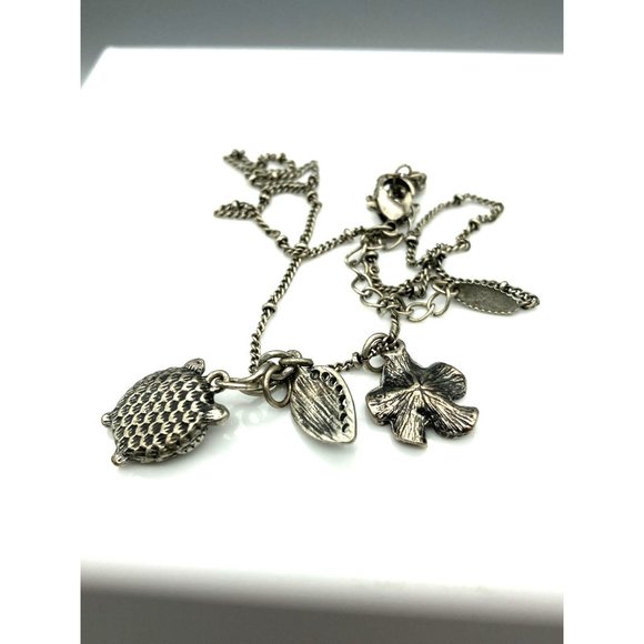 Vintage VCLM Silver Tone Chain Charms Necklace, Owl, Flower, Leaf - Picture 4 of 4